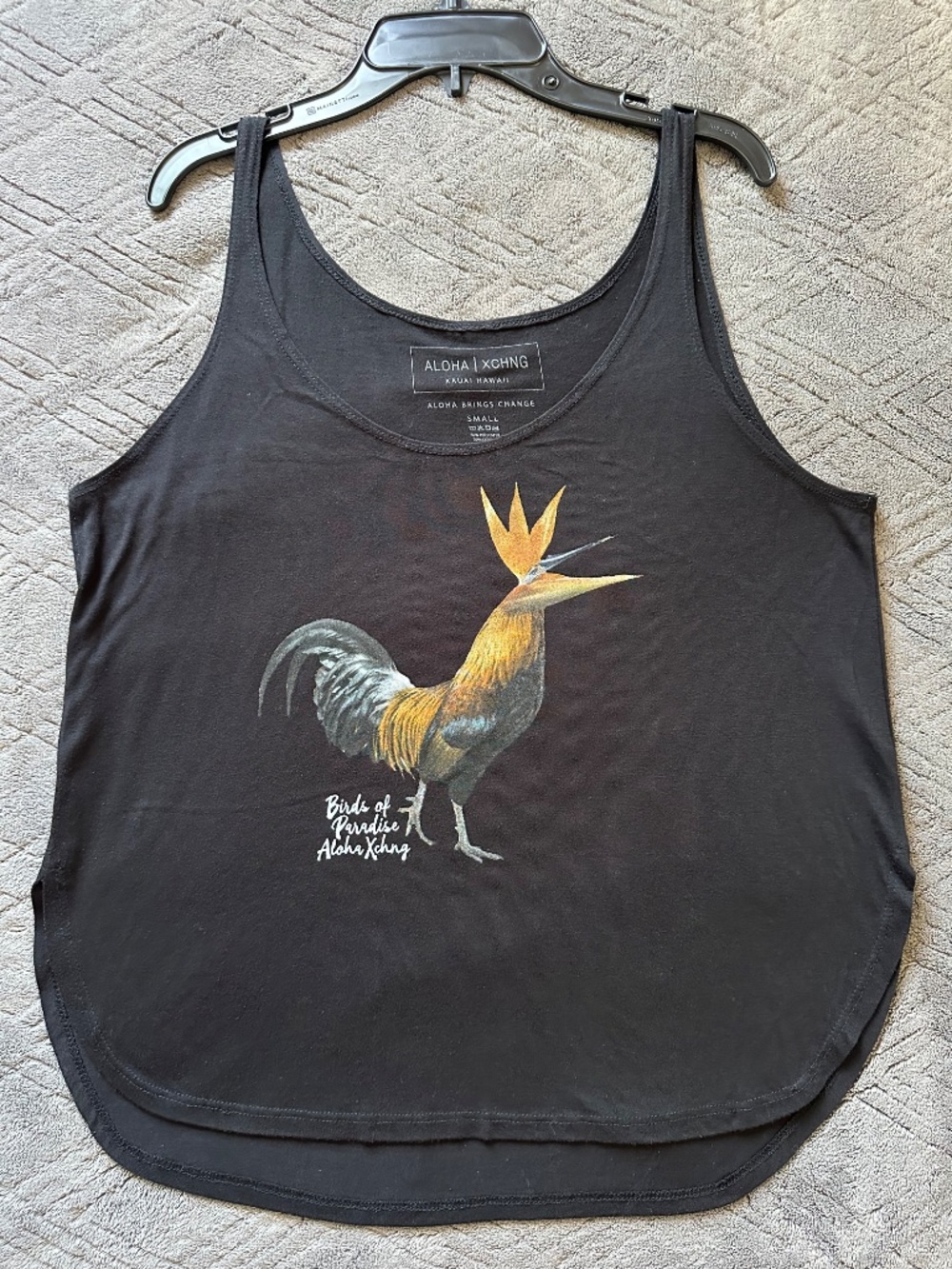 Aloha XCHNG Women's Tropical Rooster Graphic Print Hawaii Black Tank Top Sz S